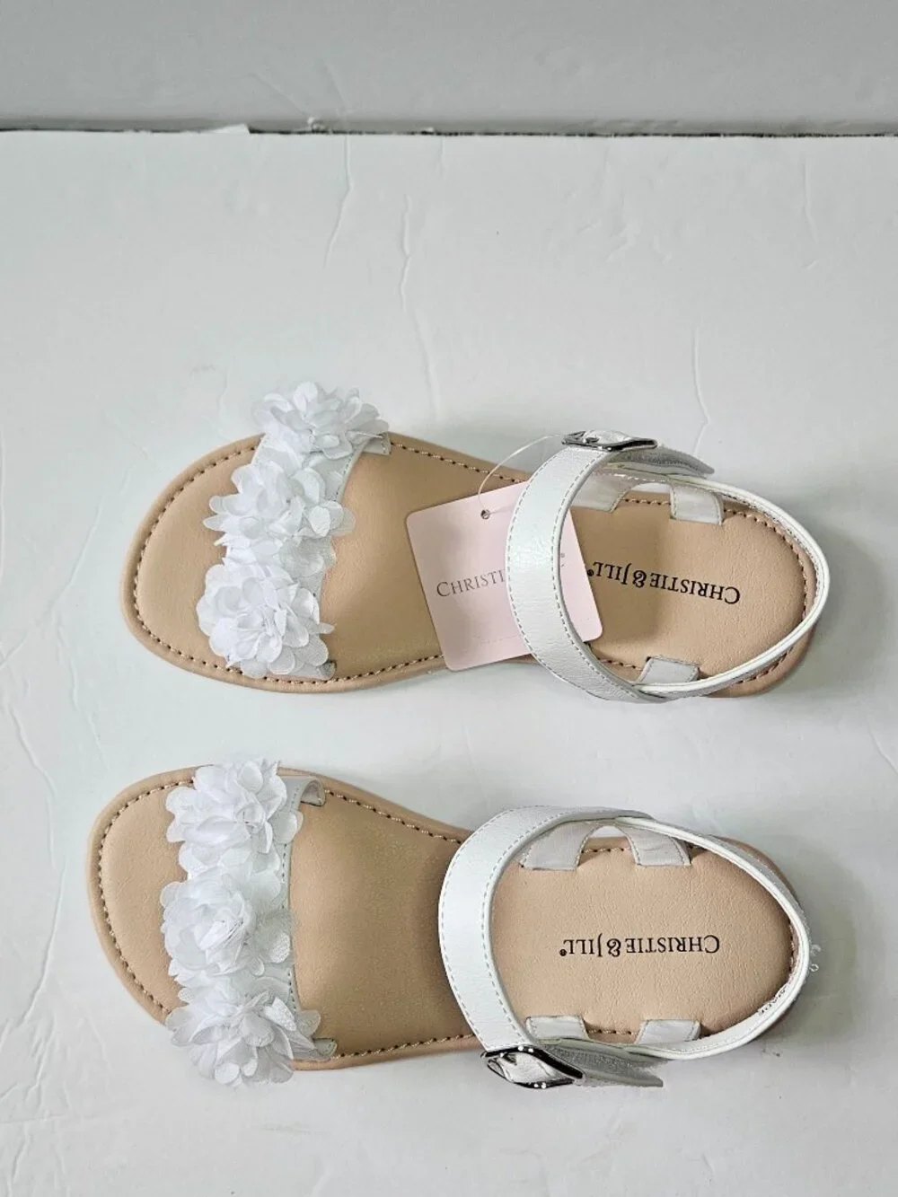 Christie & Jill Ava White Floral Strap Kids Sandals Size 2